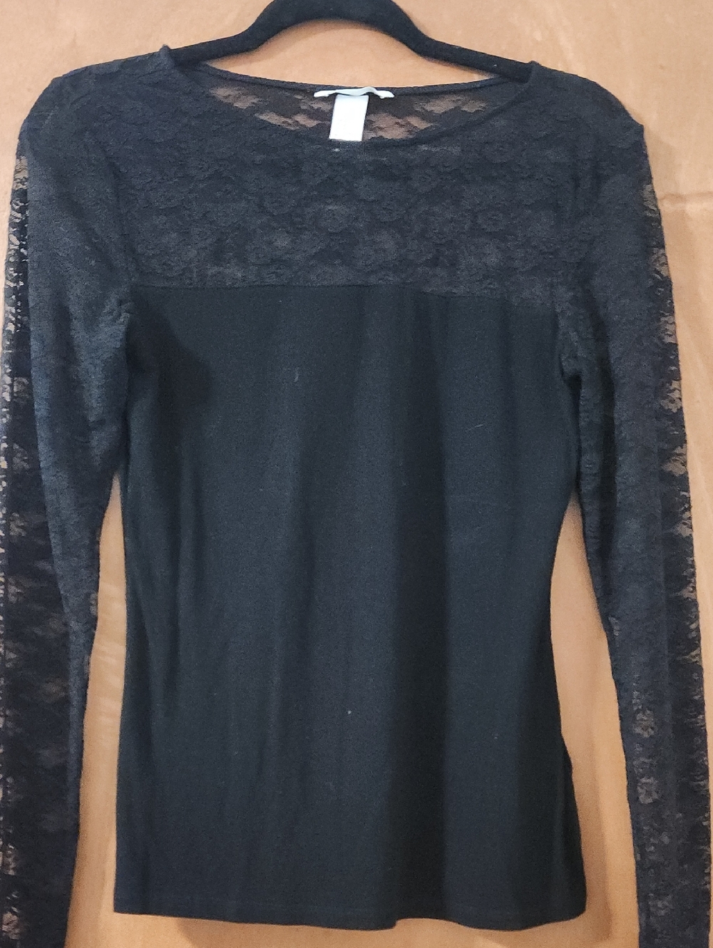H&M Stretchy Black Lace Long Sleeve Blouse Size Medium